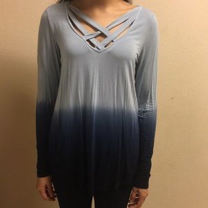 American Eagle Ombré Light Blue to Dark Blue Shirt